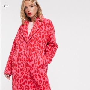 ASOS oversized bright pink leopard print coat
